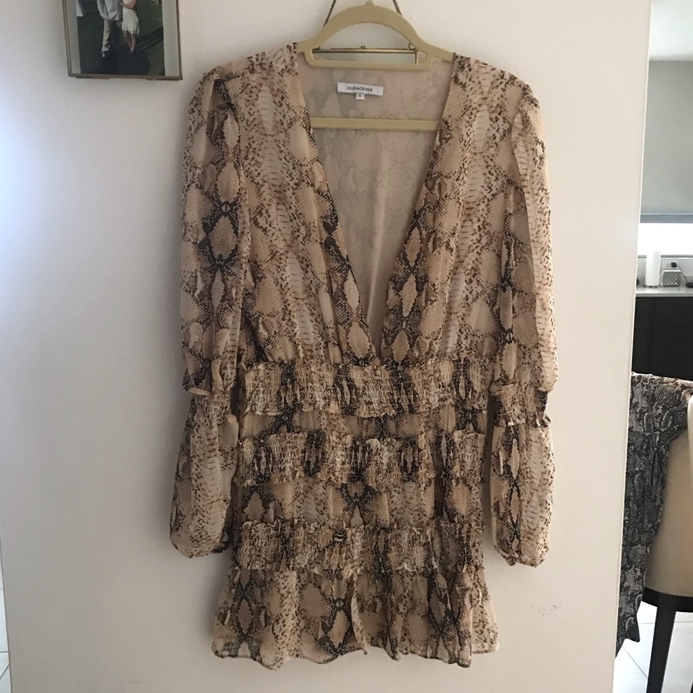 Olivaceous Snakeskin Deep V Mini dress